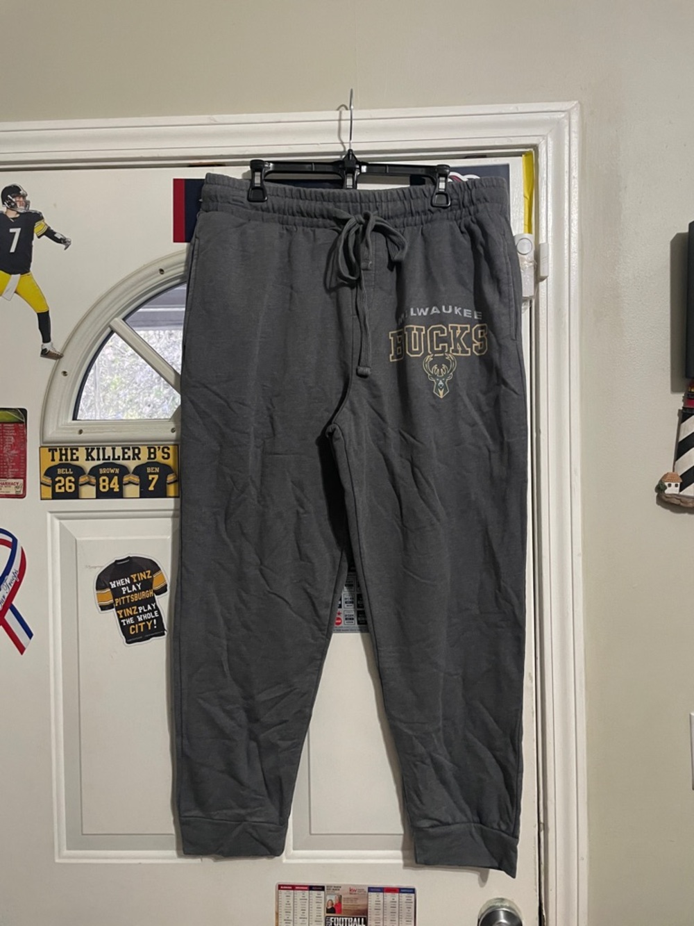 NBA Milwaukee Bucks Charcoal Gray Men's Sweatpants with Logo